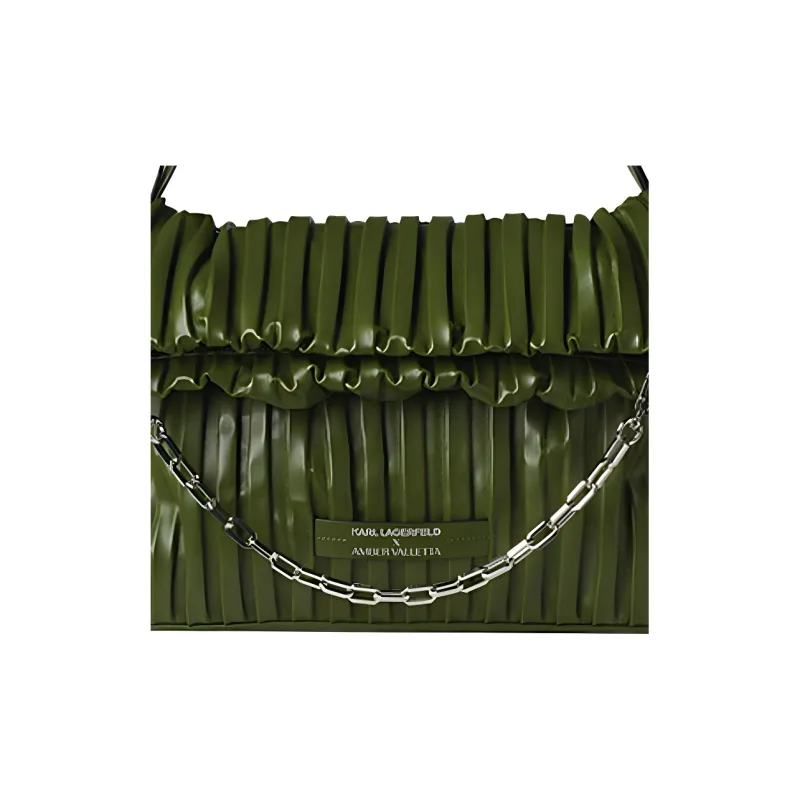 KARL LAGERFELD Amber Valletta Collaboration K/Kushion Series Leather Handbag Women's Green-2