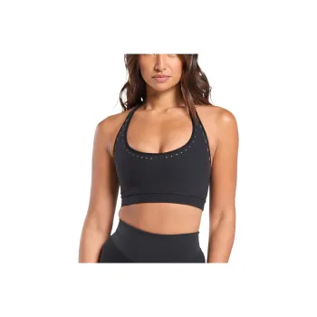 GYMSHARK Warp Knit Seamless Halter Neck Bralette Sports Underwear Women's Black