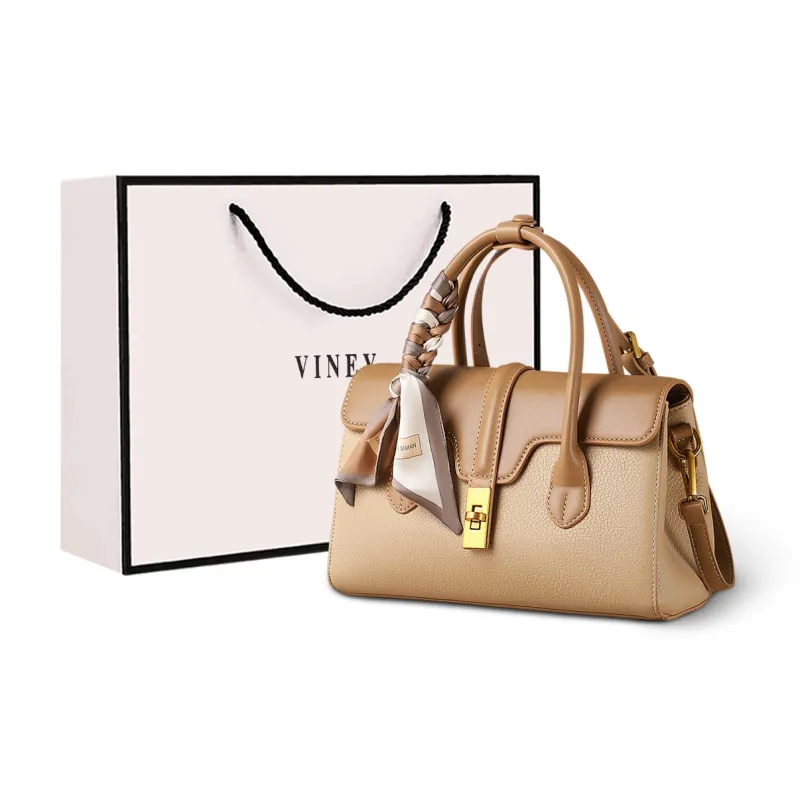 VINEY Synthetic Leather Handbag, Shoulder Bag, Crossbody Bag Regular Women's Khaki & Apricot-1