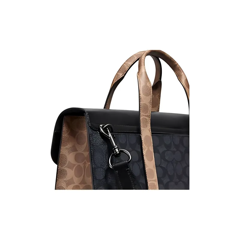 COACH Monogram Canvas With Leather Shoulder Bag, Crossbody Bag, Handbag Large Size Men's Charcoal Black-3