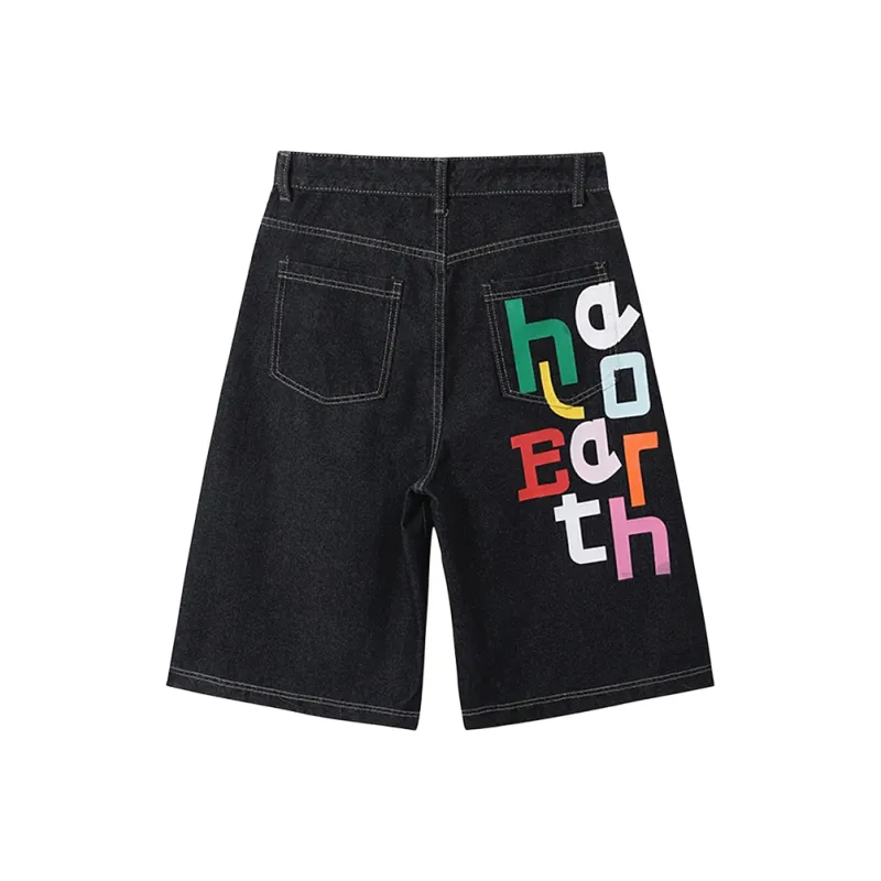 T IRA Denim Shorts Unisex Dark Blue All Over Print-0