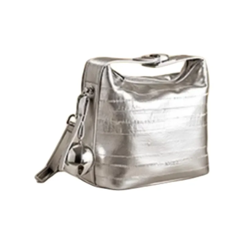 JOSINY PU With Cow Leather Shoulder Bag, Crossbody Bag, Handbag Medium Size Women's Ecru/Black/Silver-7