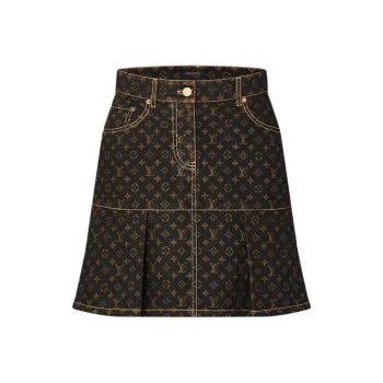 LOUIS VUITTON Monogram Denim Pleat Skirt