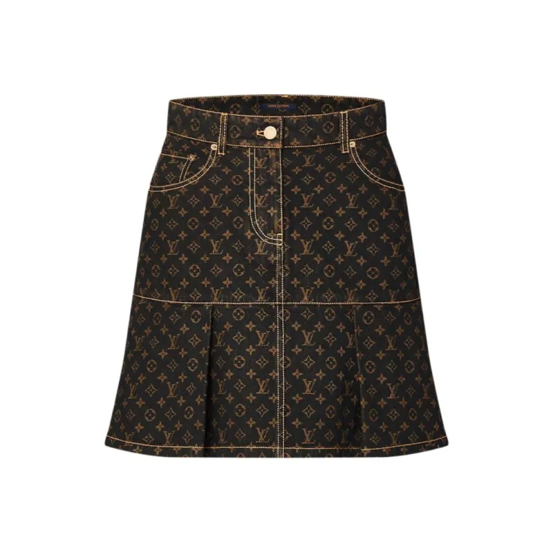 LOUIS VUITTON Monogram Denim Pleat Skirt-0