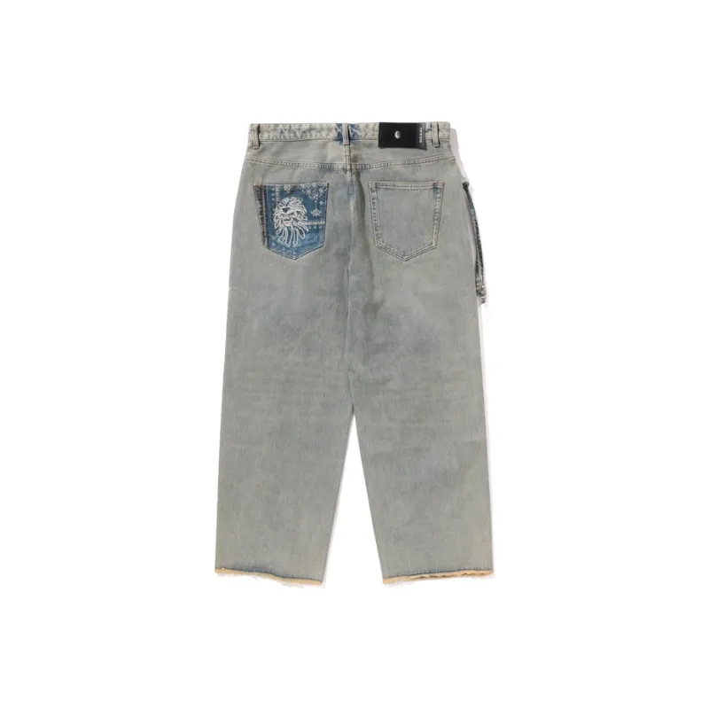 BAPE BLACK Essential Paisley Trimmed Denim Pant-1