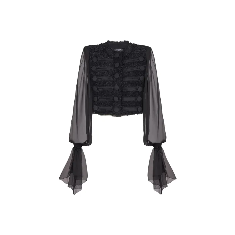 BALMAIN Chiffon sleeve Tweed Jacket-0