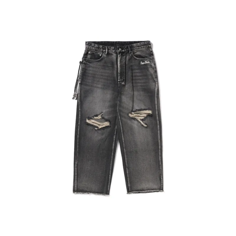 BAPE BLACK Essential Paisley Trimmed Denim Pant-2