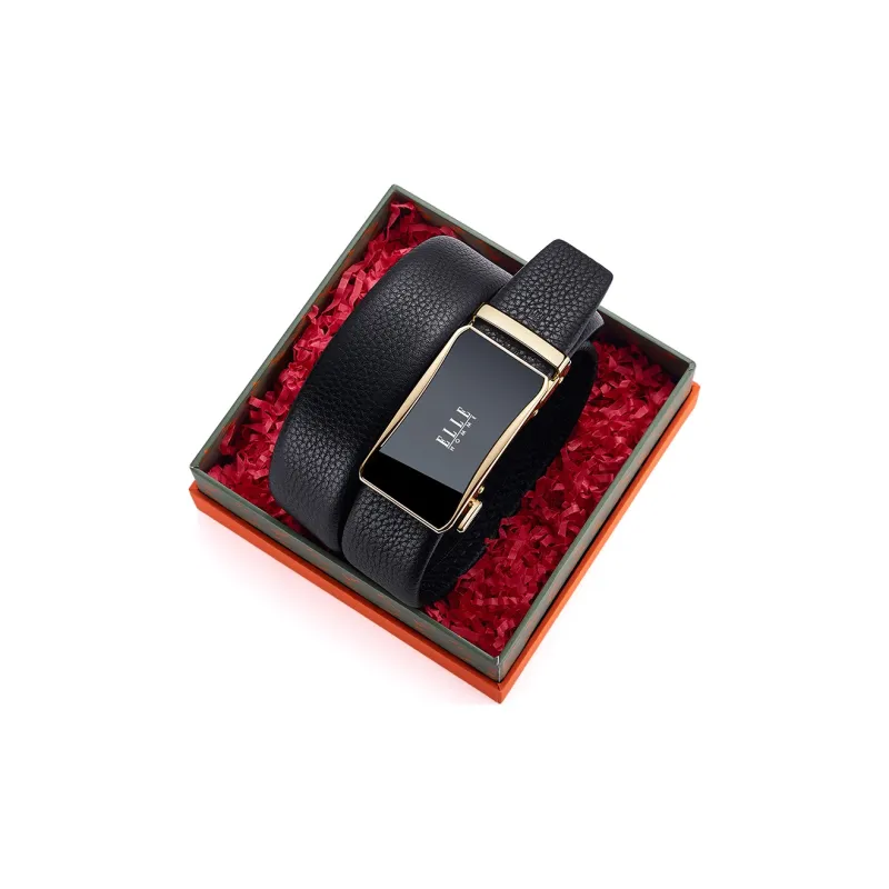 ELLE HOMME Top Grain Cow Leather Fashion Casual Versatile Belt, Trendy Students Belt Men's Gunmetal Silver Gold 3.5cm-14