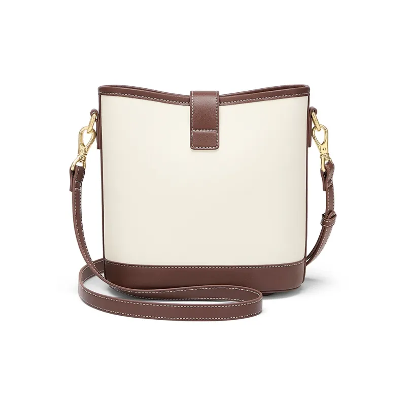 CNOLES Cow Leather Shoulder Bag, Crossbody Bag Women's Italian Milk Coffee-3