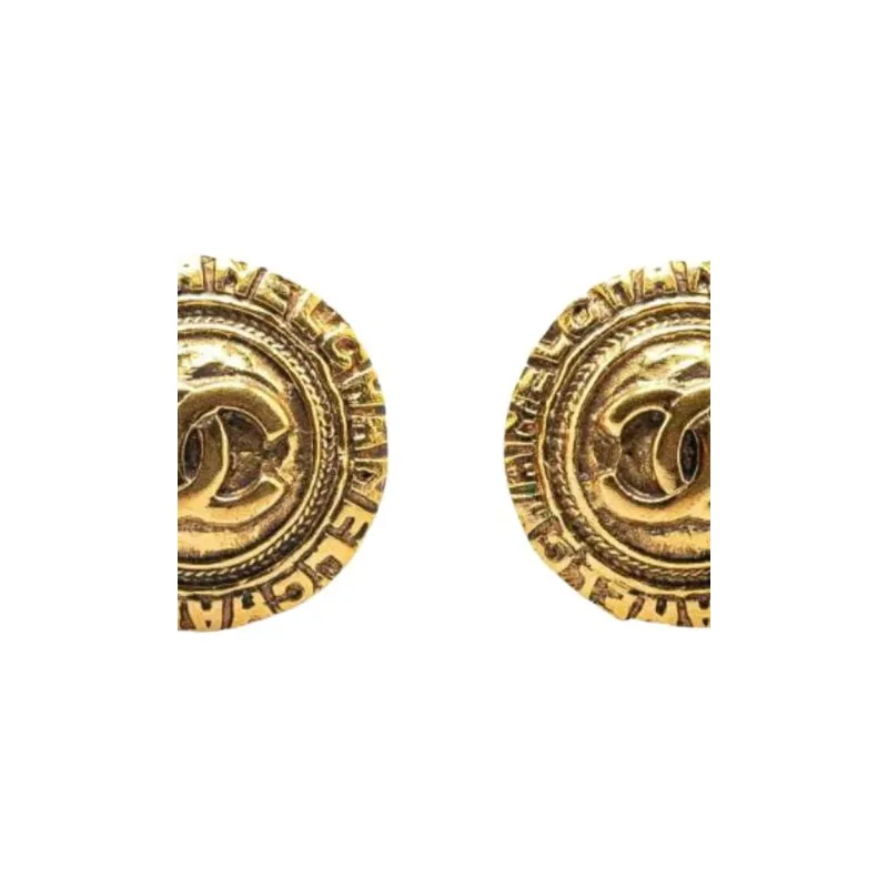 CHANEL 1970 1980 Plated Cc Round Clip On Earrings Costume Earrings-2