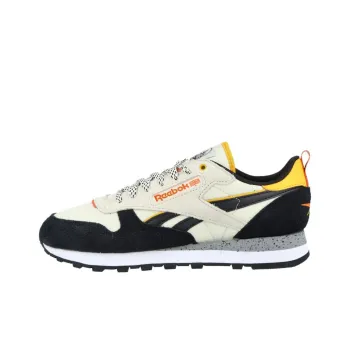 Reebok Classic Leather Anti Slip Wear Resistant Low Top Casual Shoes Men's Beige Black