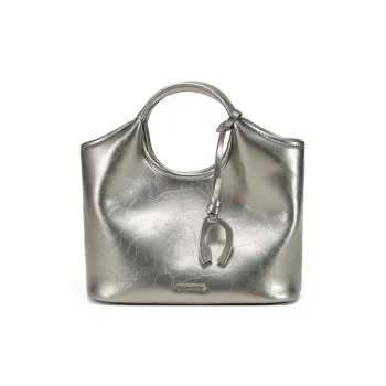 Simedin Cow Leather Bucket Bag Handbag Women's Antique Silver/Deep Black