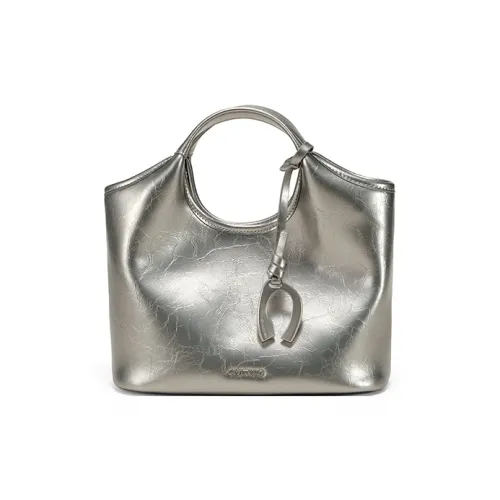 Simedin Cow Leather Bucket Bag Handbag Women's Antique Silver/Deep Black