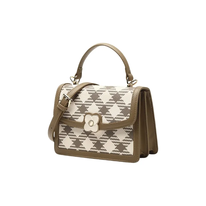 PESASRIE PVC Shoulder Bag, Crossbody Bag, Handbag Women's Plaid White-1