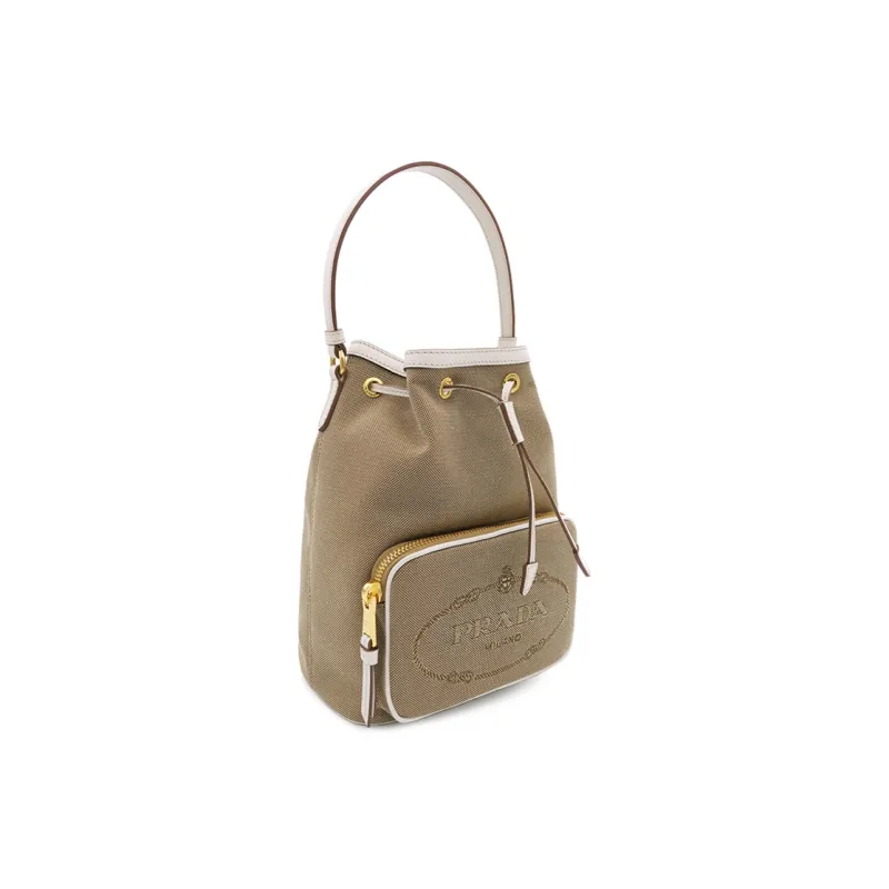 PRADA Jacquard Bucket Bag, One Shoulder Handbag Women's Beige-1