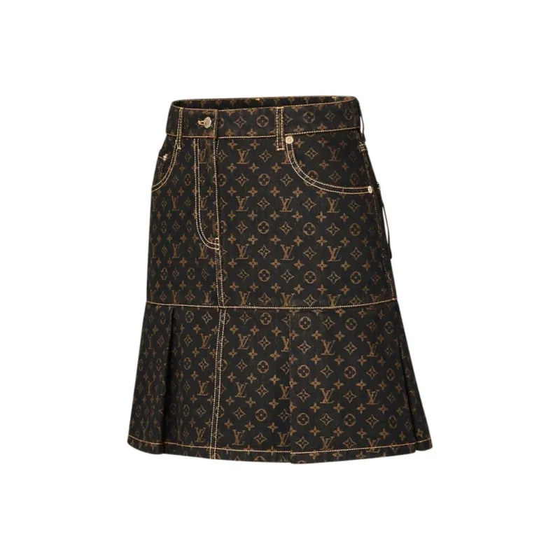 LOUIS VUITTON Monogram Denim Pleat Skirt-2