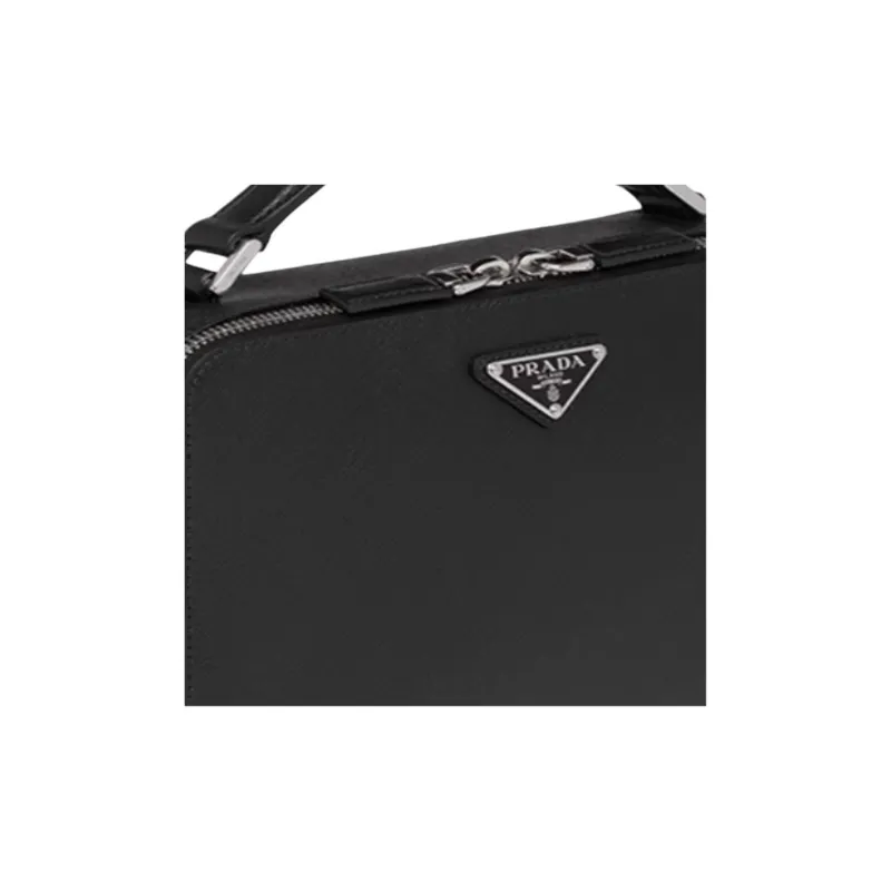 PRADA Brique Blended Material Messenger Bag, Shoulder Bag Trumpets Men's Black-4