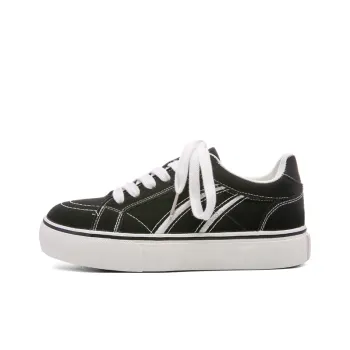 Ordifen Low Top Skateboard Shoes Women's Black With White Stitching