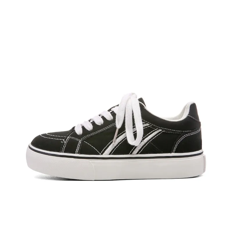 Ordifen Low Top Skateboard Shoes Women's Black With White Stitching-0