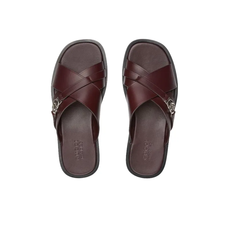 GUCCI Slip Resistant Slide Slippers Men's Red Brown-2