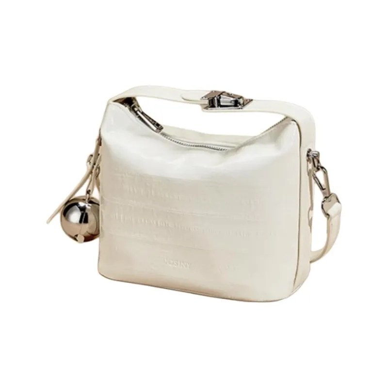 JOSINY PU With Cow Leather Shoulder Bag, Crossbody Bag, Handbag Medium Size Women's Ecru/Black/Silver-2