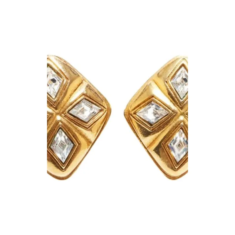 CHANEL 20th Century Gold Plated Diamond Crystal Clip On Earrings Costume Earrings-2