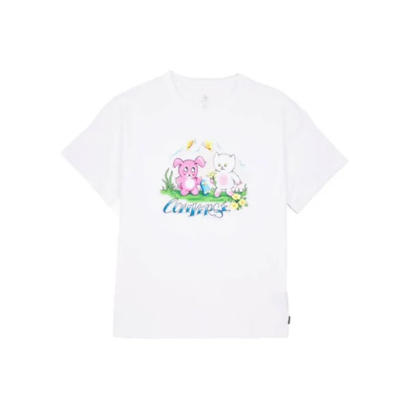 Converse Drop Shoulder Sleeve T Shirt Women's White-0