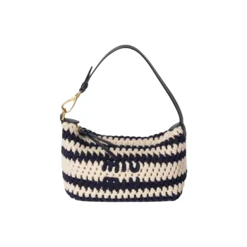 MIU MIU Fabric Shoulder Bag Women's Ecru & Marine Blue