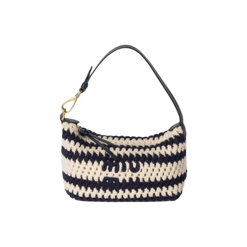 MIU MIU Fabric Shoulder Bag Women's Ecru & Marine Blue-0