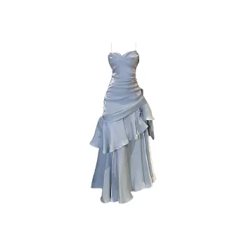 GUOZHEN Slip Dress Women's Mist Ice Blue