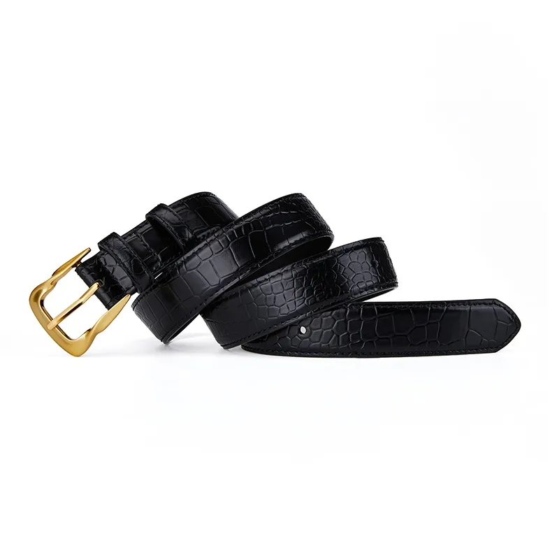 Jeccieziio Top Grain Cow Leather Belts Women's Gold Width 2.8CM-4