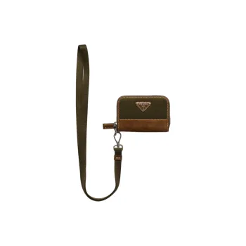 PRADA Recycled Nylon Coin Purse Men's Musk Green Paired With Cocoa Color