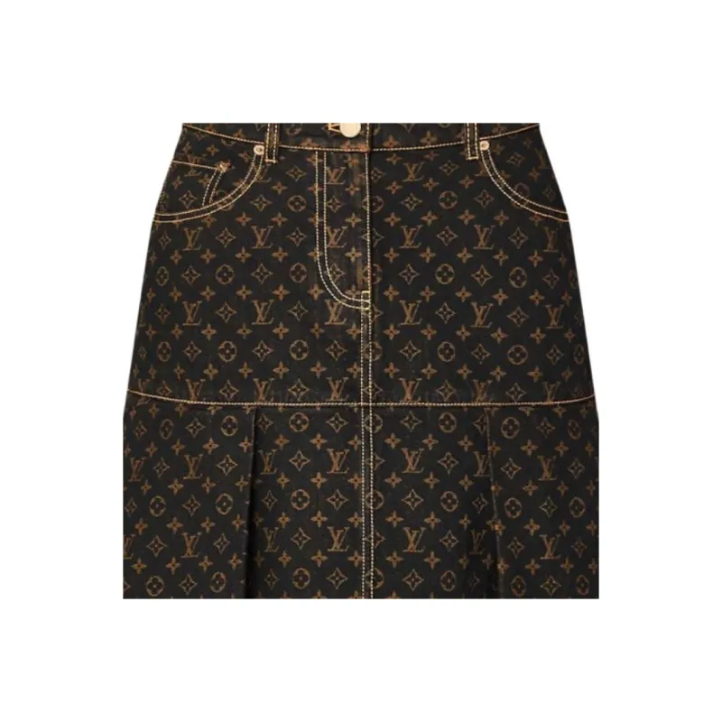 LOUIS VUITTON Monogram Denim Pleat Skirt-3