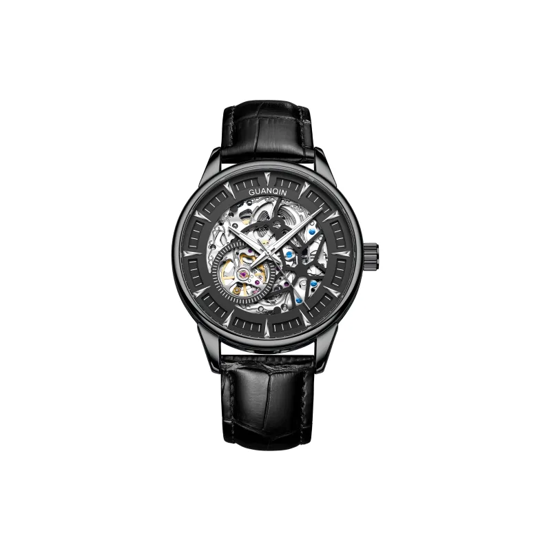 GUANQIN Automatic Mechanical Movement Genuine Leather Strap Watch Men's Watches Black Dial-4