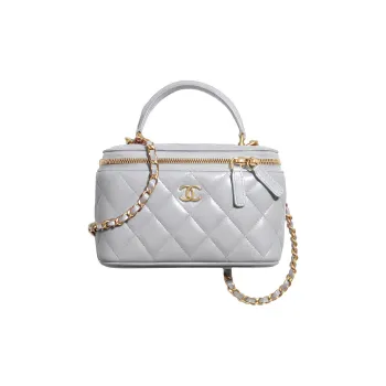 CHANEL Sheepskin Toiletry Bag, Cell Phone Pouch, Shoulder Bag, Crossbody Bag Women's Gray