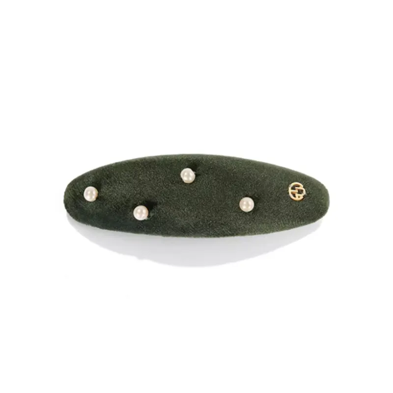 EVITA PERONI Velour Hair Clips Women's Olive Green-0
