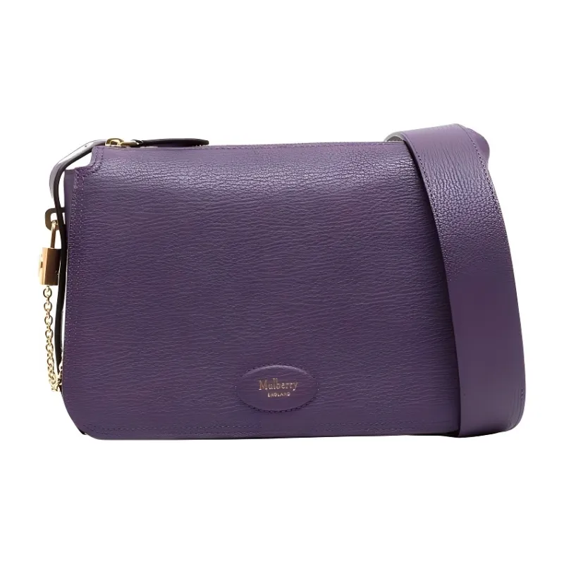 Mulberry Grained Calfskin Shoulder Bag Crossbody Bag Women's Purple Crystal-0