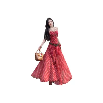 Dior Beauty Slip Dresses Women's Red Plaid Dress