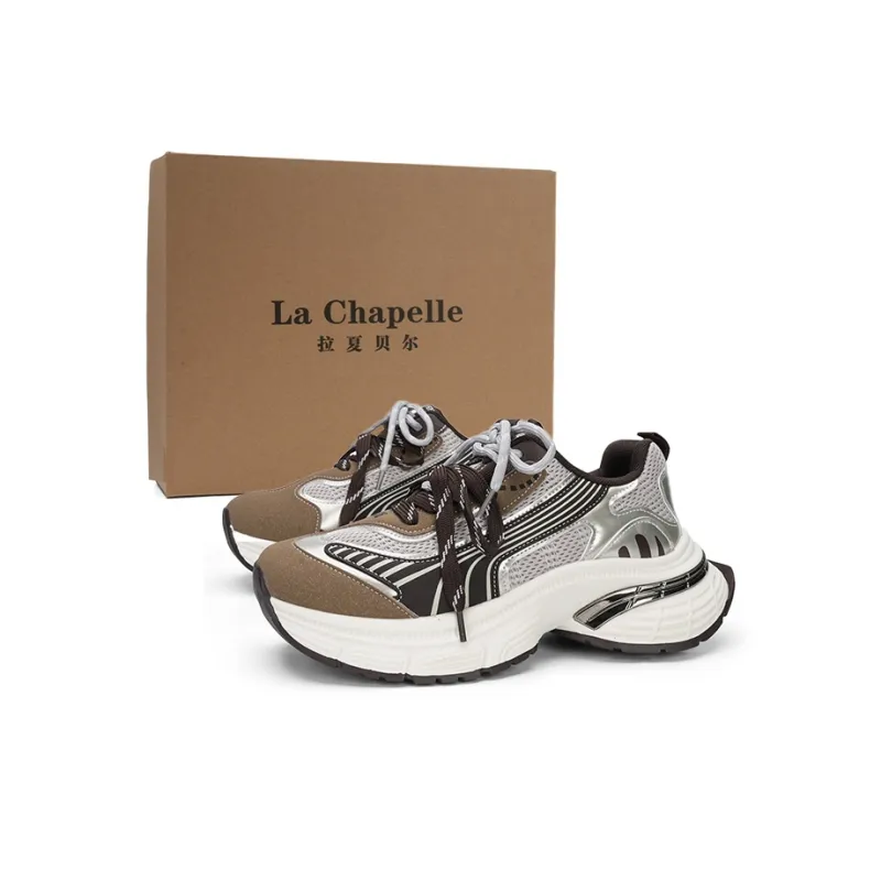 La Chapelle Anti Slip Wear Resistant Low Top Chunky Sneakers Women's Brown-1
