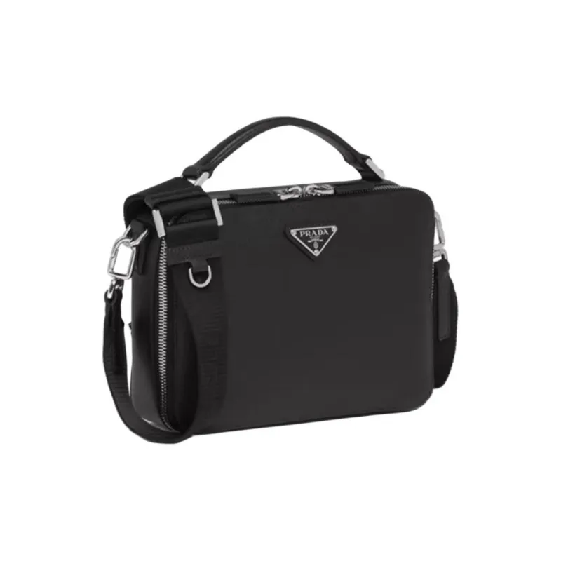 PRADA Brique Blended Material Messenger Bag, Shoulder Bag Trumpets Men's Black-1
