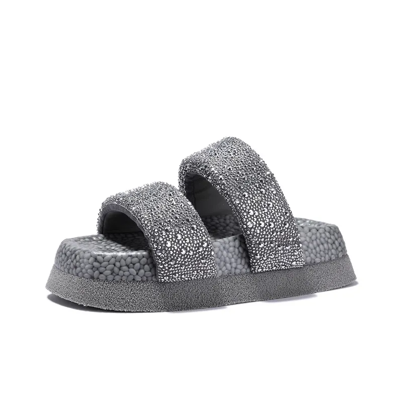 SELAIYA Rubber Sole Rhinestone Abrasion Resistant Slide Slippers Women's-1