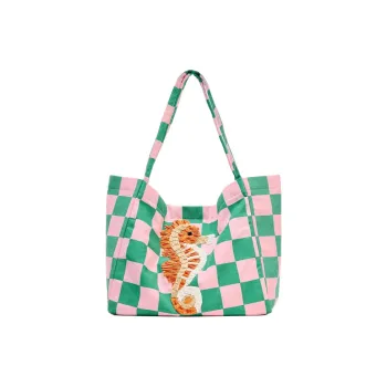 ZARA Cotton Tote Bag, Shopping Bag, Handbag, Shoulder Bag Women's Pink & Green