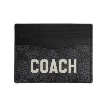 COACH Card Case Signature Canvas Card Holder Mini Men's Charcoal Gray