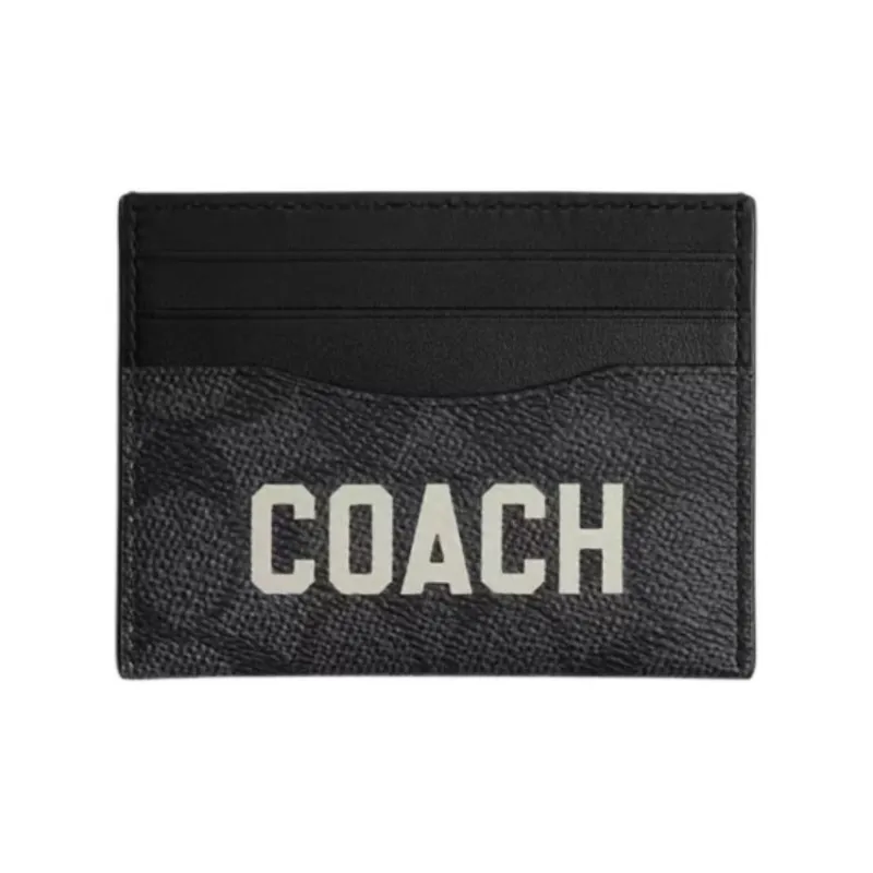 COACH Card Case Iconic Canvas Card Holder Mini Men's Charcoal Gray-0