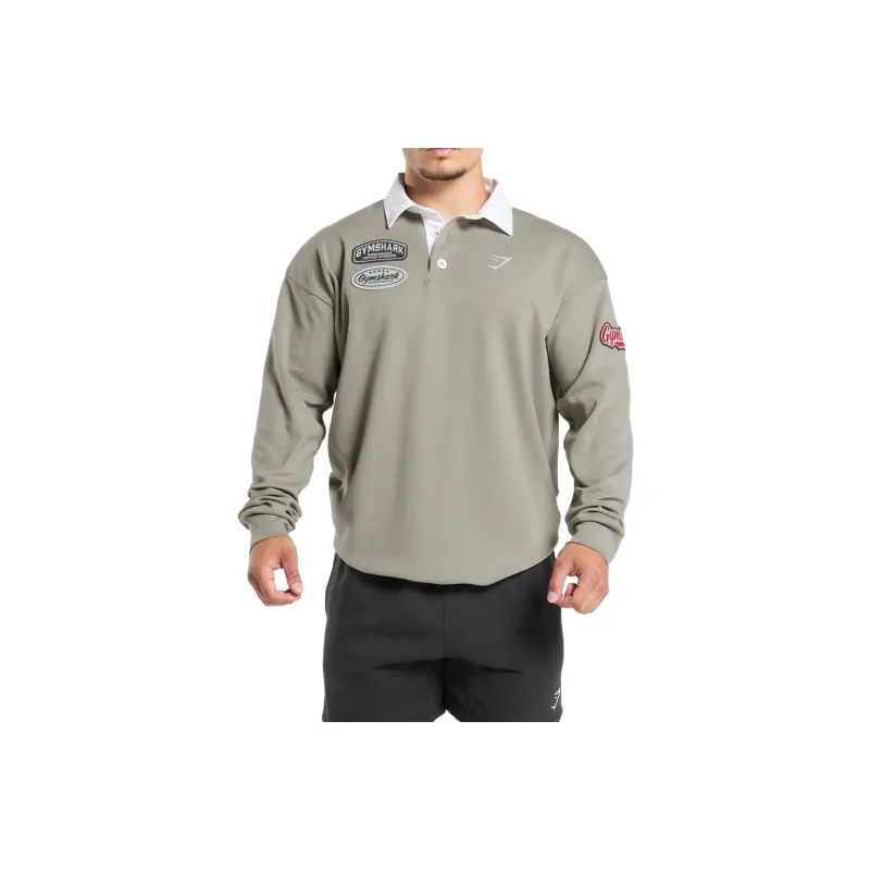 GYMSHARK Rugby Shirt Polo Shirt Men's Linen Brown-0
