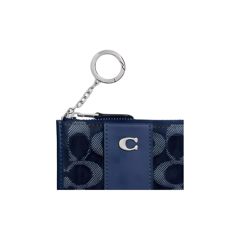 COACH Essential Denim With Calfskin Card Holder Mini Women's Dark Blue-4