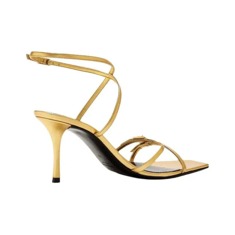 SAINT LAURENT Minuit One Strap Sandals 7.5cm Women's Gold-3