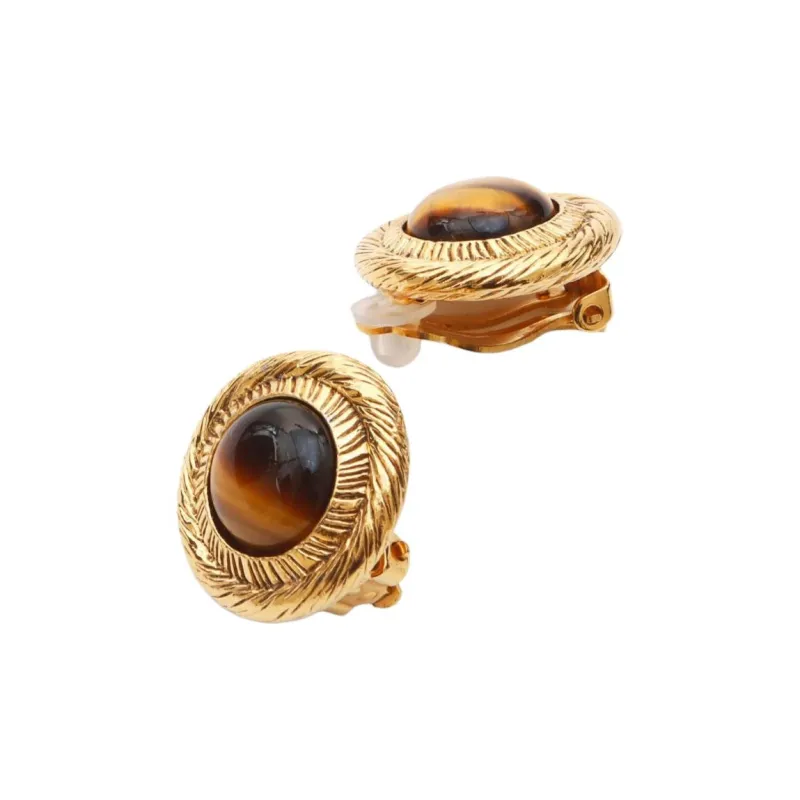 CHANEL Glass, Gold Plated Clip On Earrings Unisex Gold-1