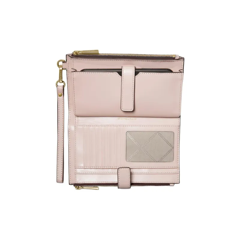 MICHAEL KORS Adele Coated Canvas Wallet Women's Brown & Pink-1