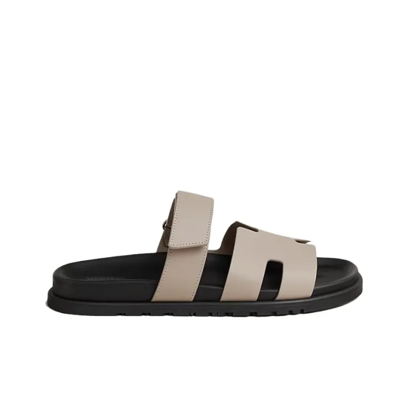 HERMES Paris Rubber Sole Slip Resistant Slide Slippers Men's Beige-1